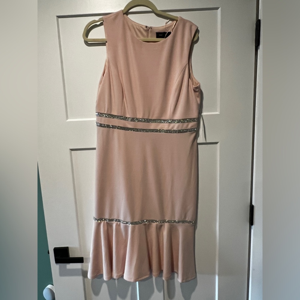 Elegant Pink Sleeveless Dress with Silver Accents